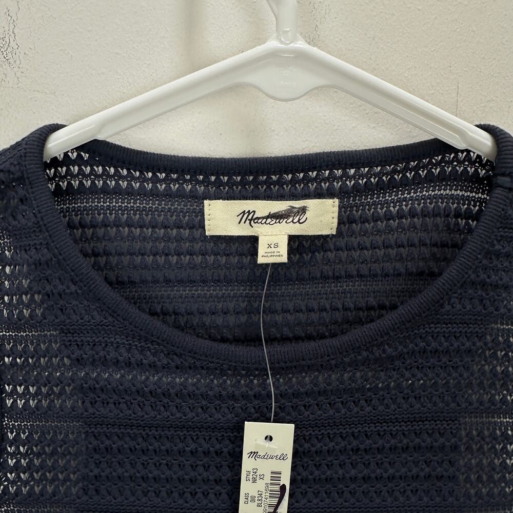 Madewell Crochet Knit Cutaway Tank Cropped Cotton Blend Ink Blue XS NWT - Picture 4 of 9